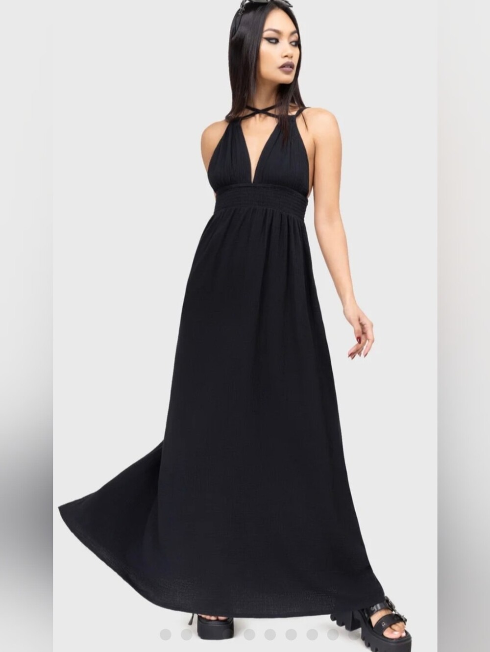 Killstar Black Halter Maxi Dress with Smocked Waist